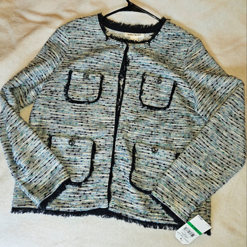 Skye’s The Limit Hampton Bays dressy Jacket Cardigan Shades Of Blue Size Large